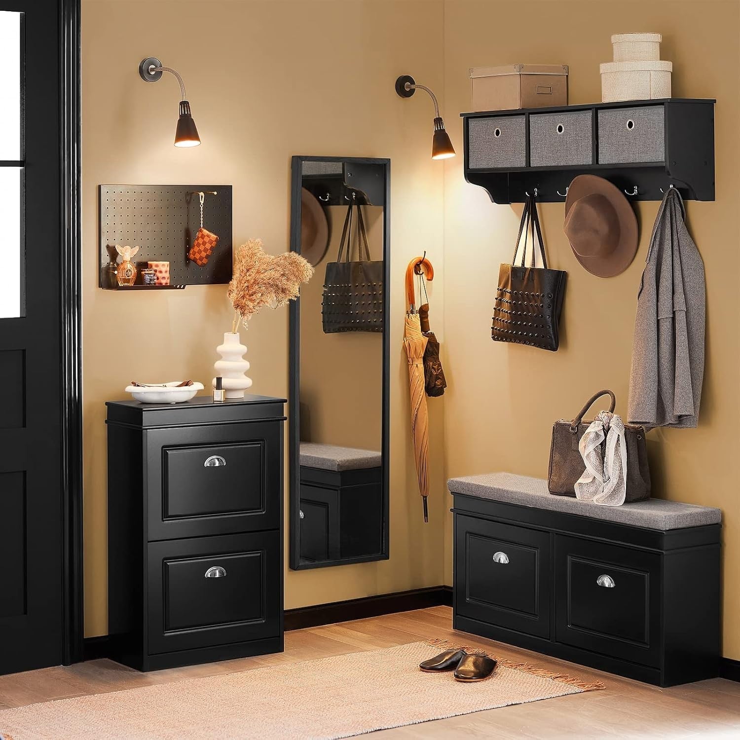 2-Drawer Slim Shoe Cabinet with Flip Drawers, 54x24x82 cm Black