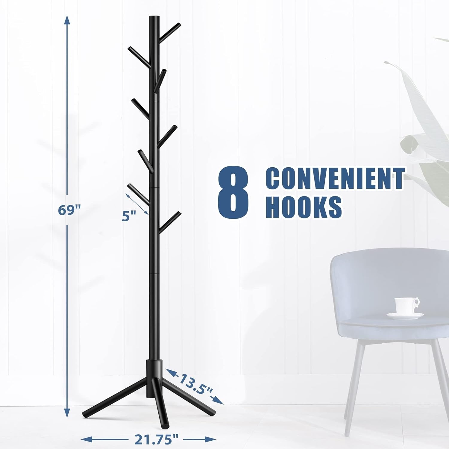 Haddockway Wooden Coat Rack Stand with 8 Hooks New Zealand Pine Adjustable Coat