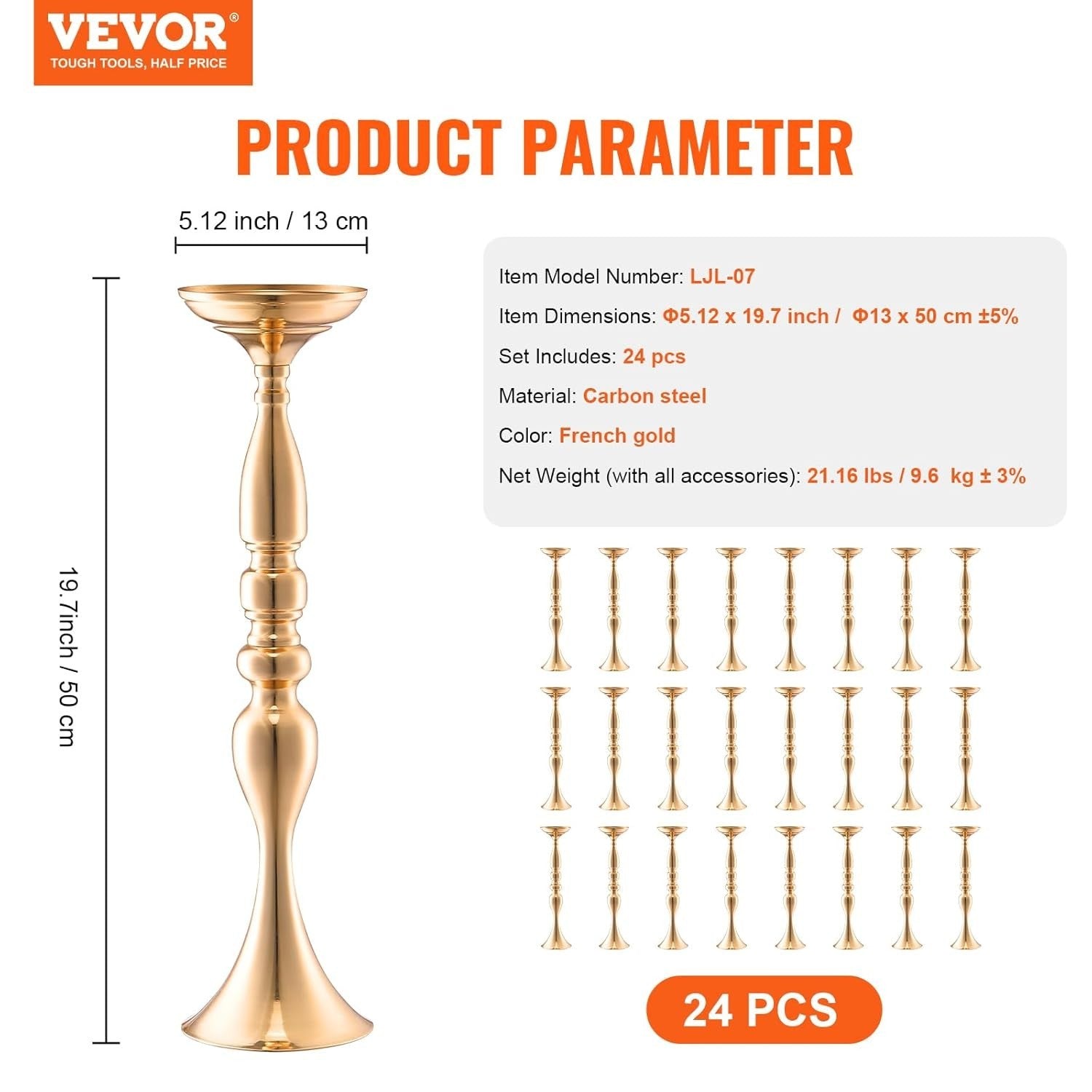Gold Wedding Flower Stand 50cm Tall Metal Centerpiece Vase Event Decor