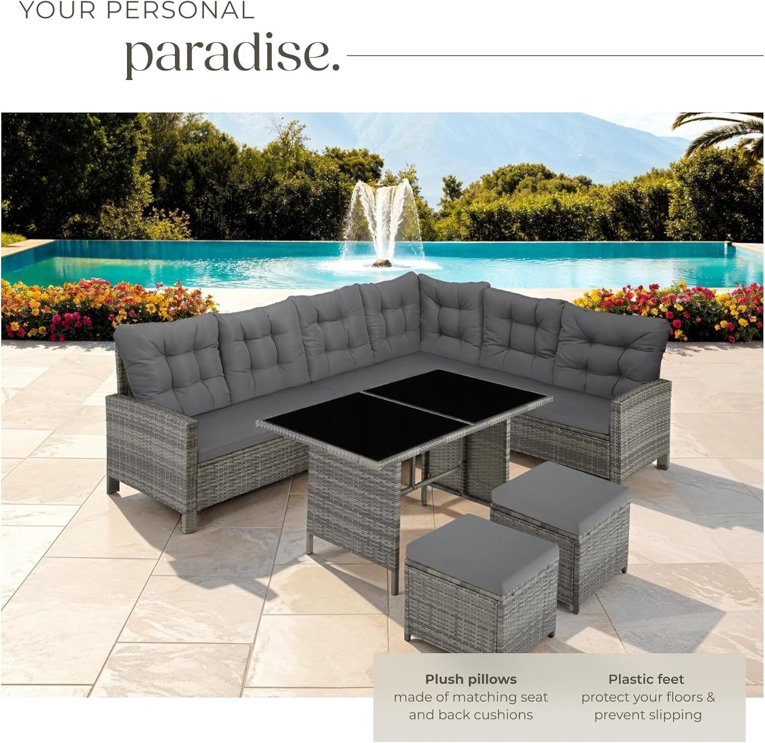 Large 8-Seater Rattan Garden Sofa Set | Outdoor Corner Patio Furniture & Table