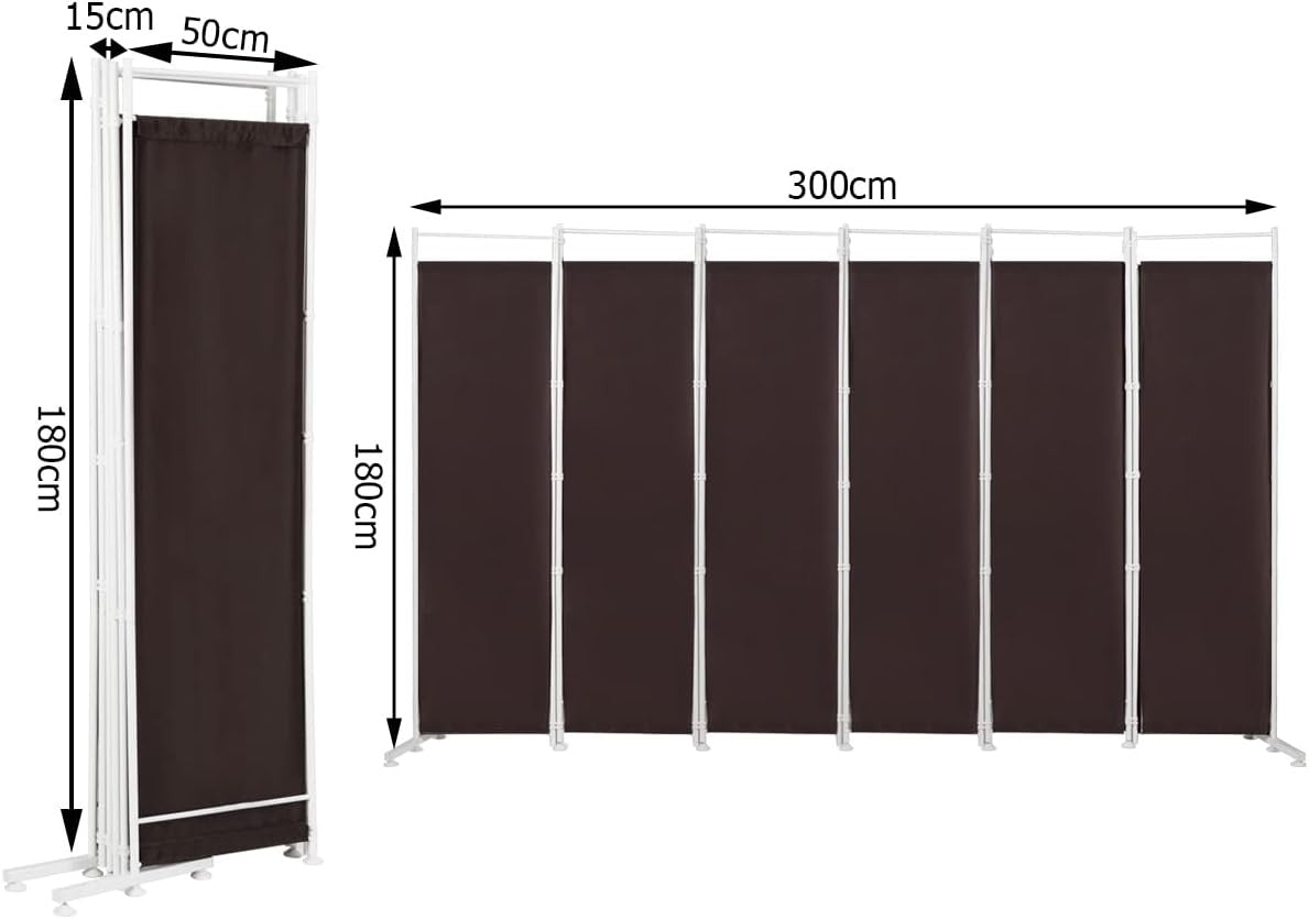 6 Panel Coffee Folding Room Divider Privacy Screen Freestanding Partition 180cm
