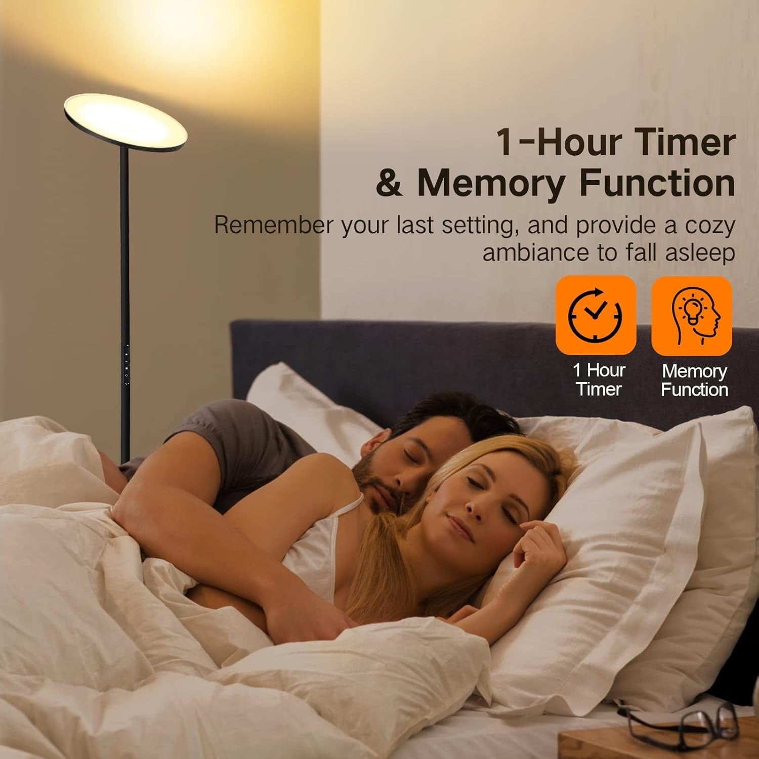LED Uplighter Floor Lamp 3000LM Dimmable Torchiere Remote Touch Black