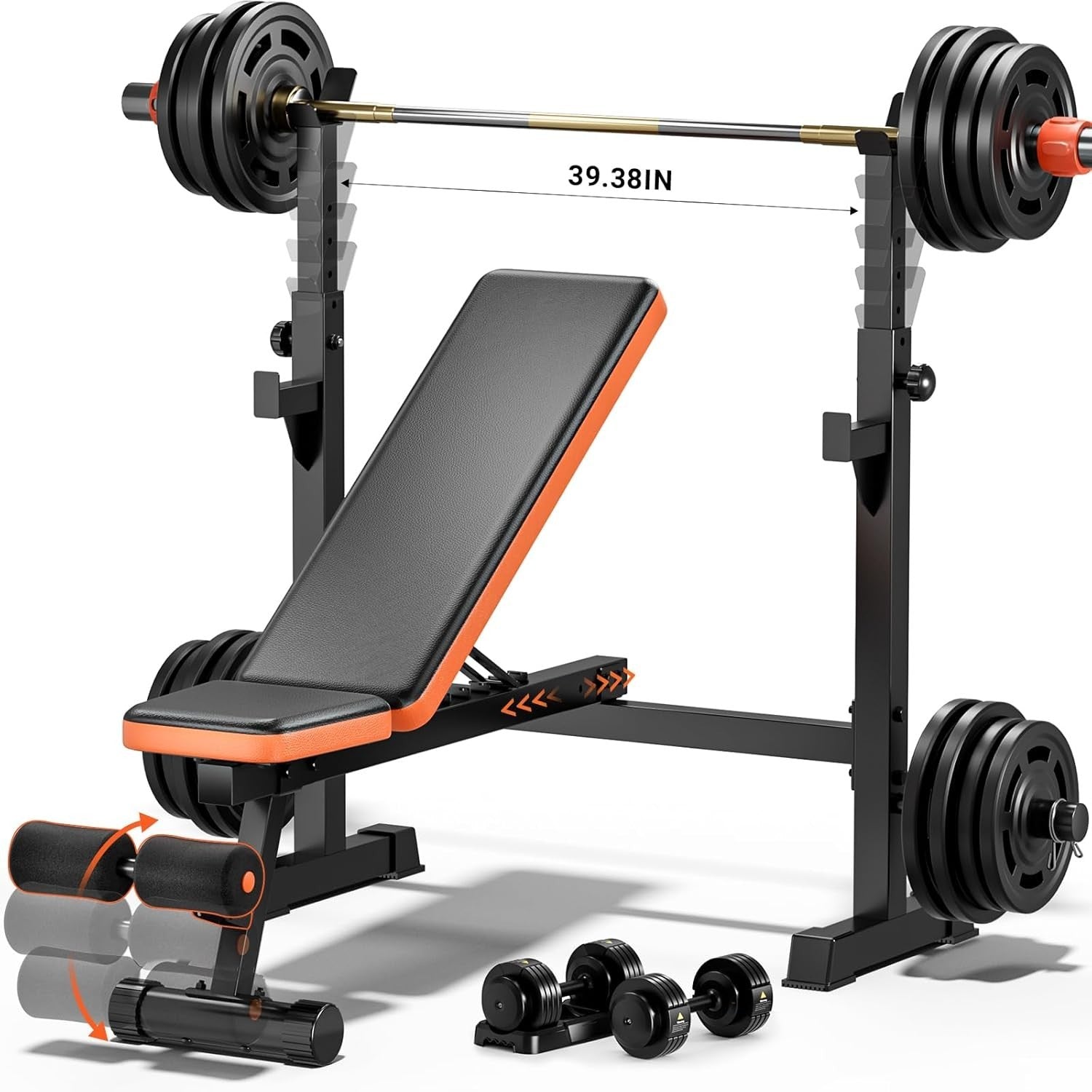 5-in-1 Weight Bench With Squat Rack 770lb Adjustable Home Gym