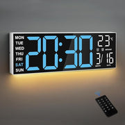 16" RGB Digital Wall Clock Large LED Display Temp Date Auto-DST Remote Dimmer