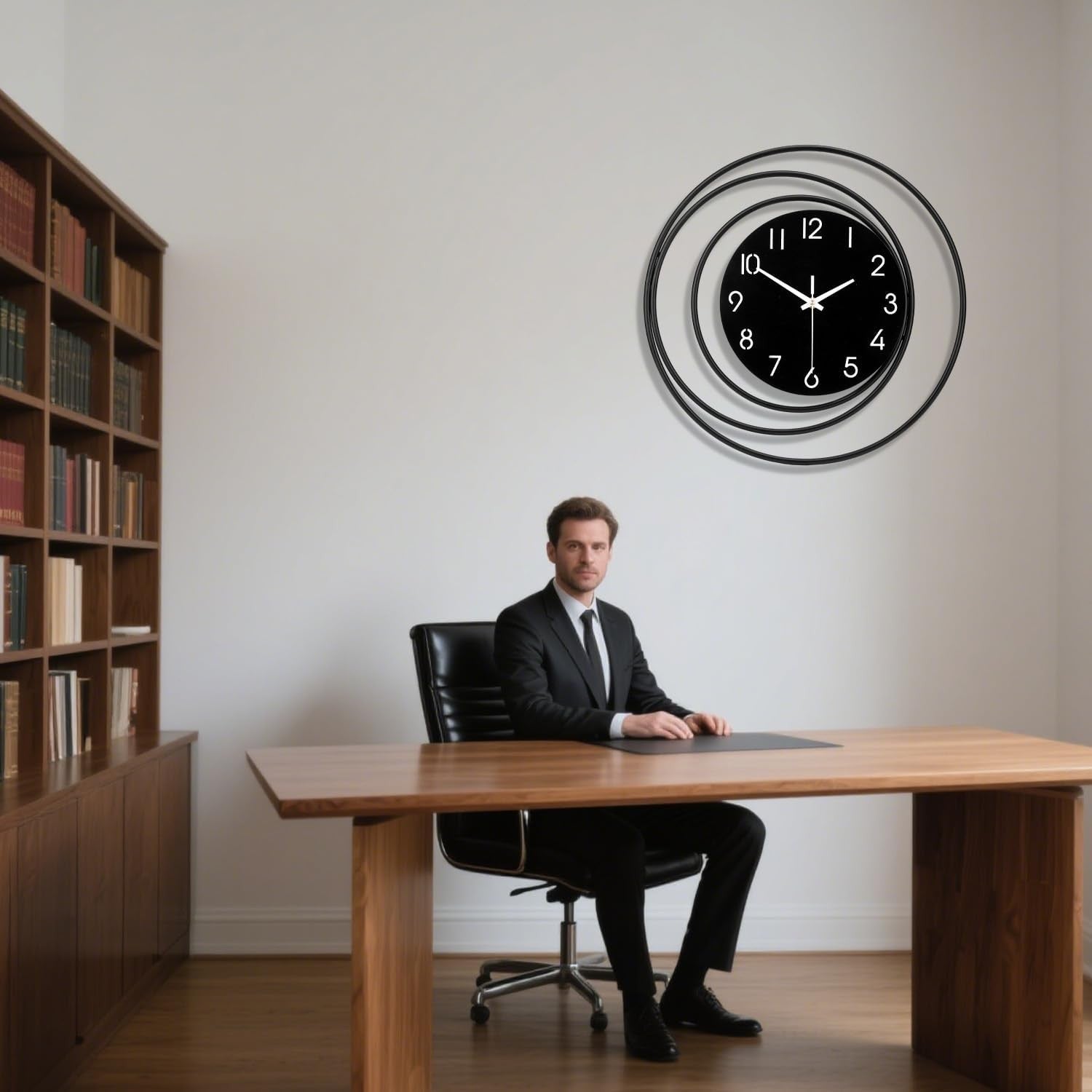 Black Modern Wall Clock 40cm Silent Quartz Large Decorative Home Kitchen