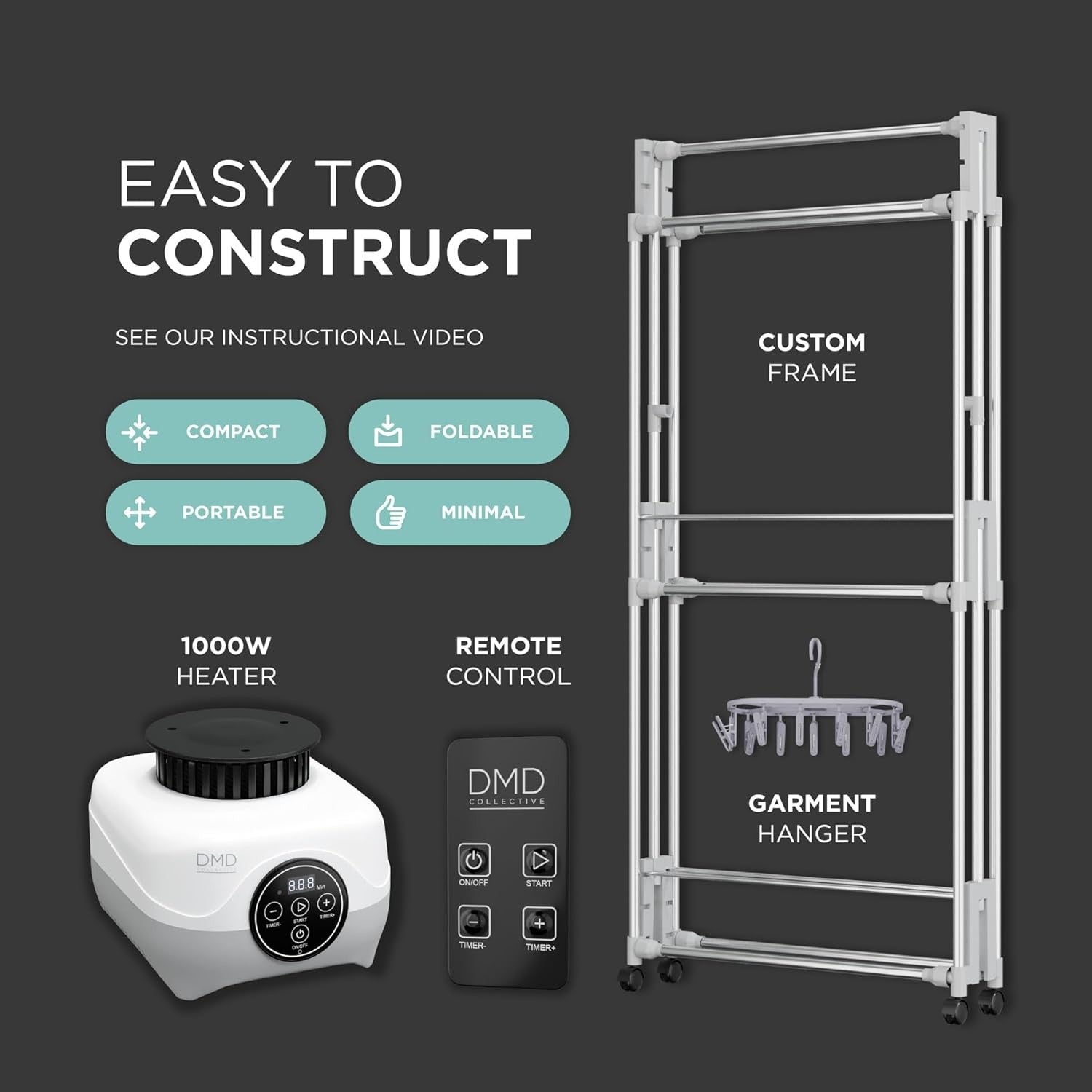 Electric Clothes Dryer Heated Airer 2 Tier 1000W Large Capacity Timer