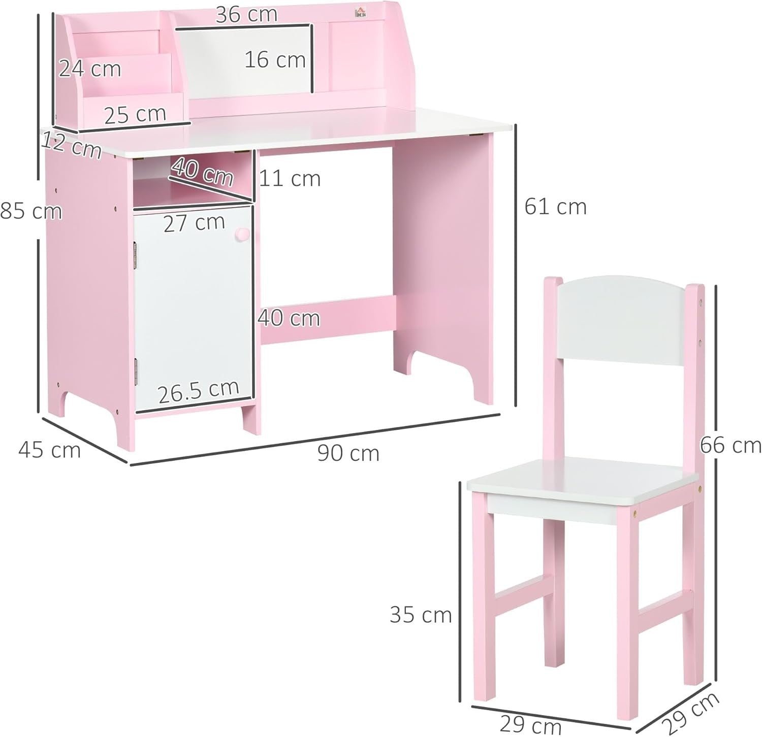 Kids Desk and Chair Set with Storage Whiteboard Study Table Furniture Pink