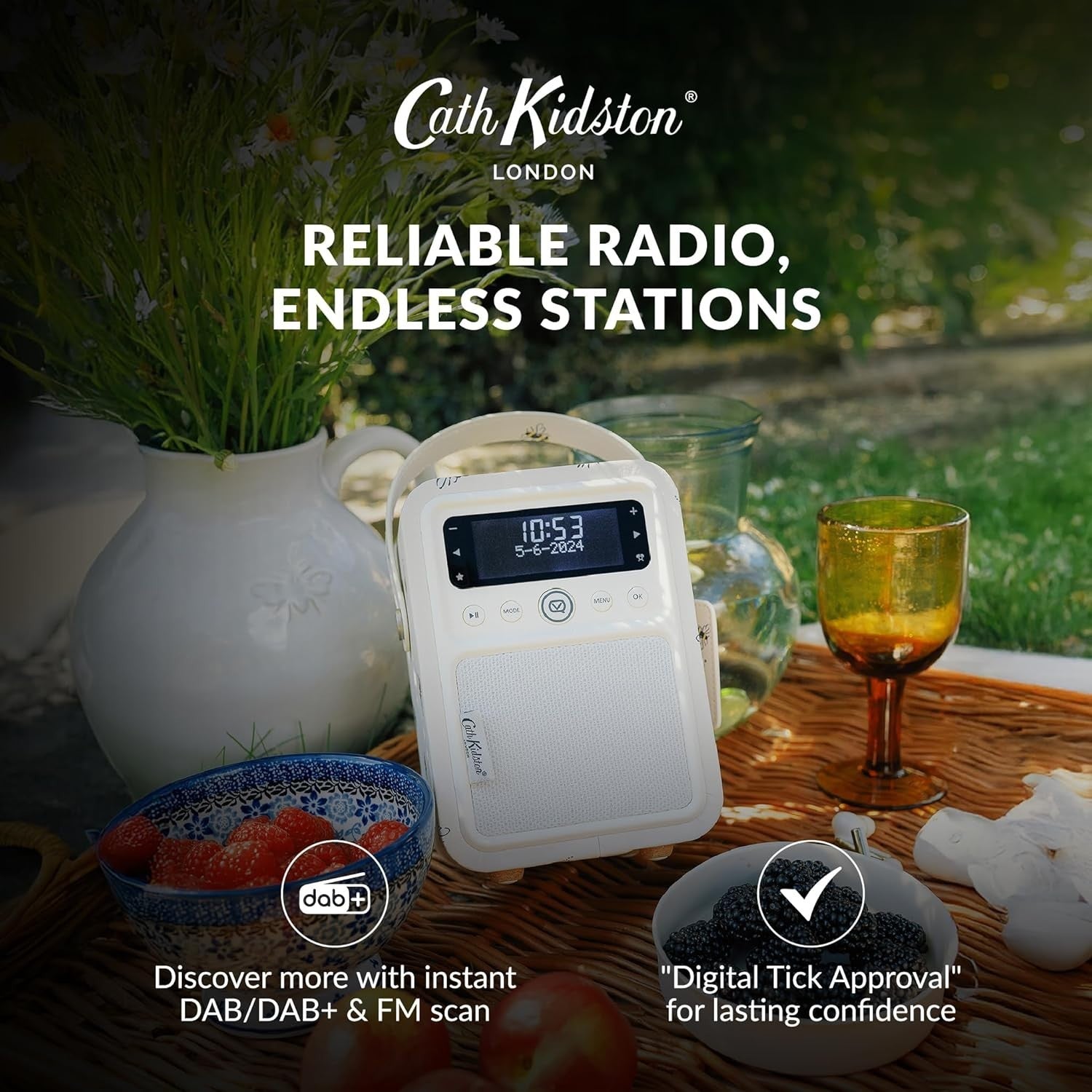 Portable DAB+/FM Radio Alarm Clock with Bluetooth & USB Charging
