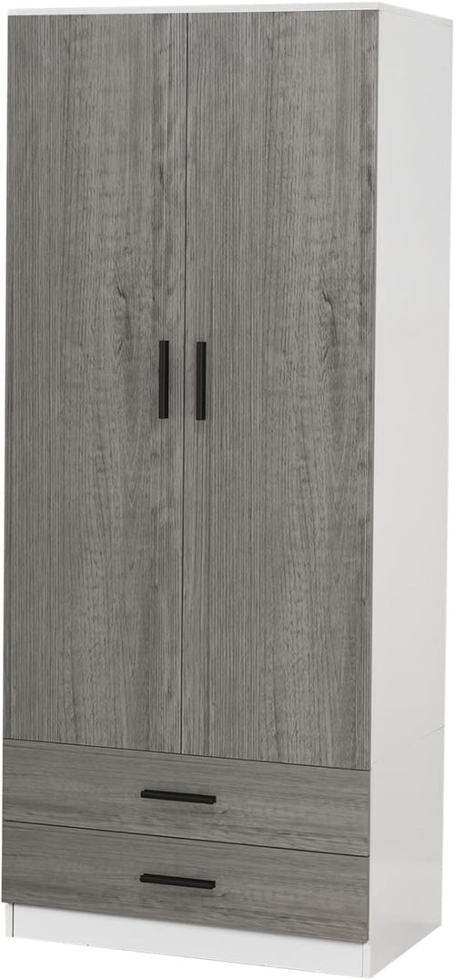 Tall 2 Door Wardrobe Ash Grey Drawers Hanging Rail Storage Cupboard