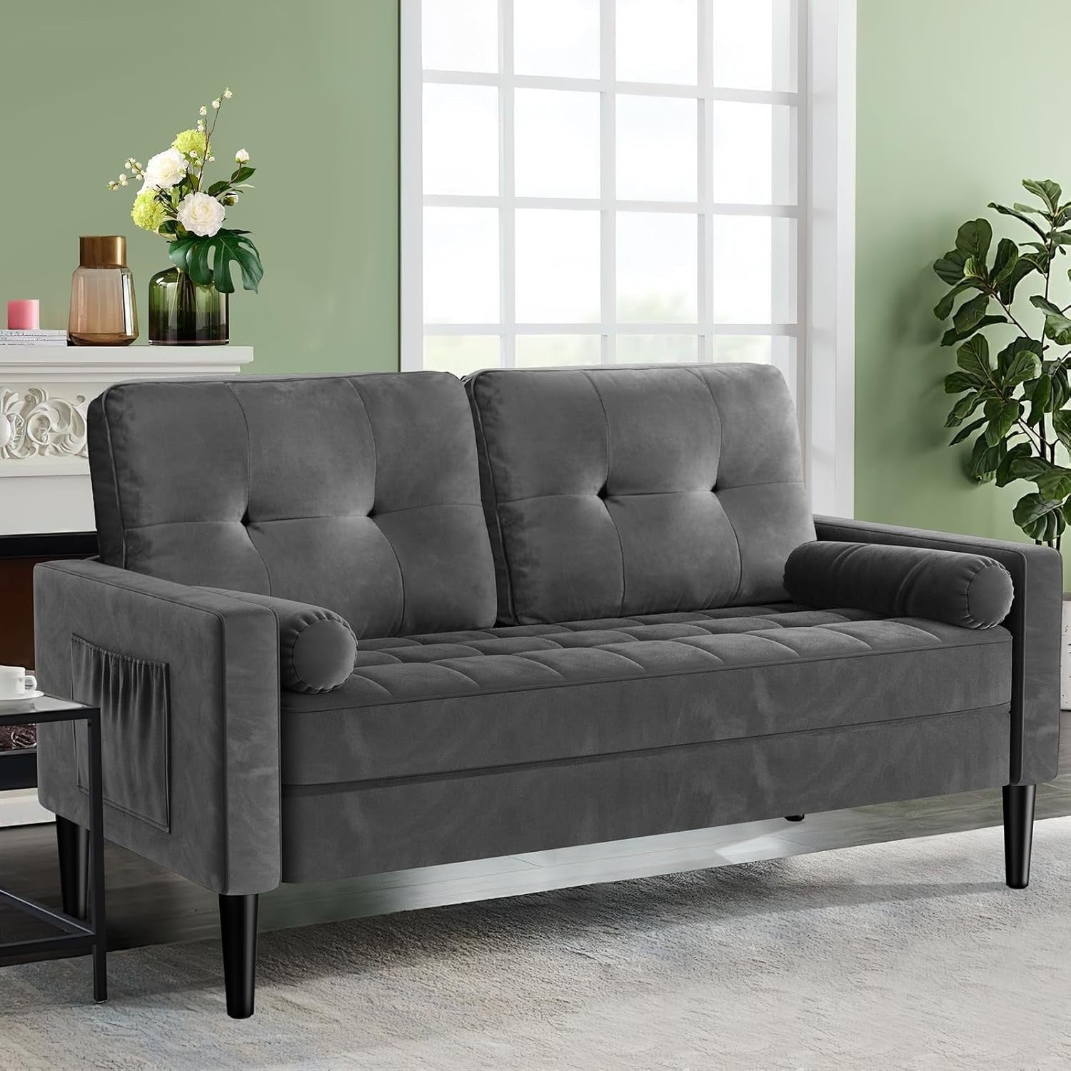 2 Seater Sofa Bed Dark Grey| Comfy Small Couch for Lounge, Flat, Bedroom