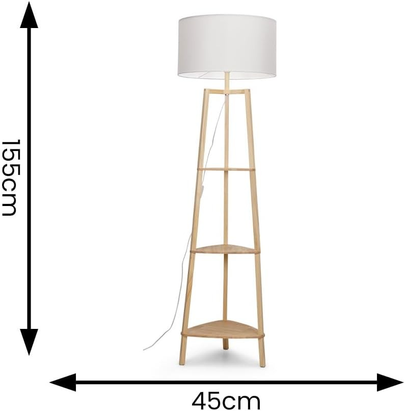 Wooden Floor Lamp with Shelves Storage Modern Standing Light LED Home Decor