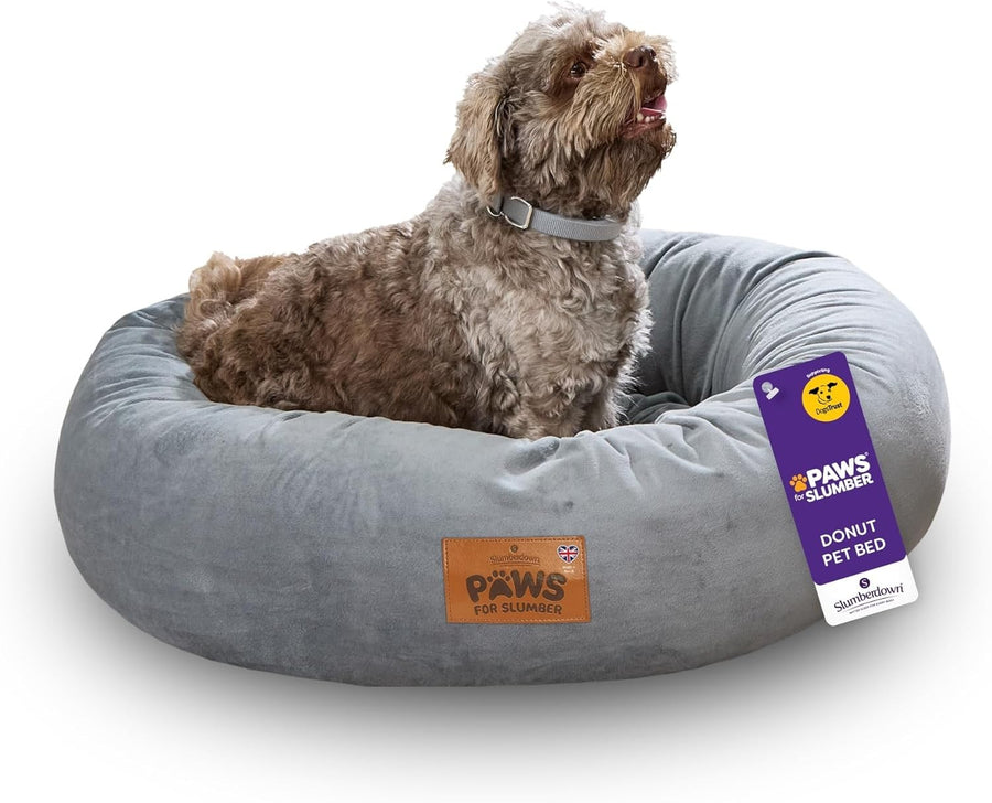 Medium Calming Donut Dog Bed 65cm Washable Non Slip Grey