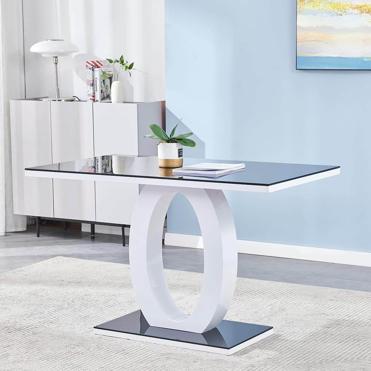 120cm Grey Gloss Dining Table & 4 Chairs | Chrome Compact Kitchen Set