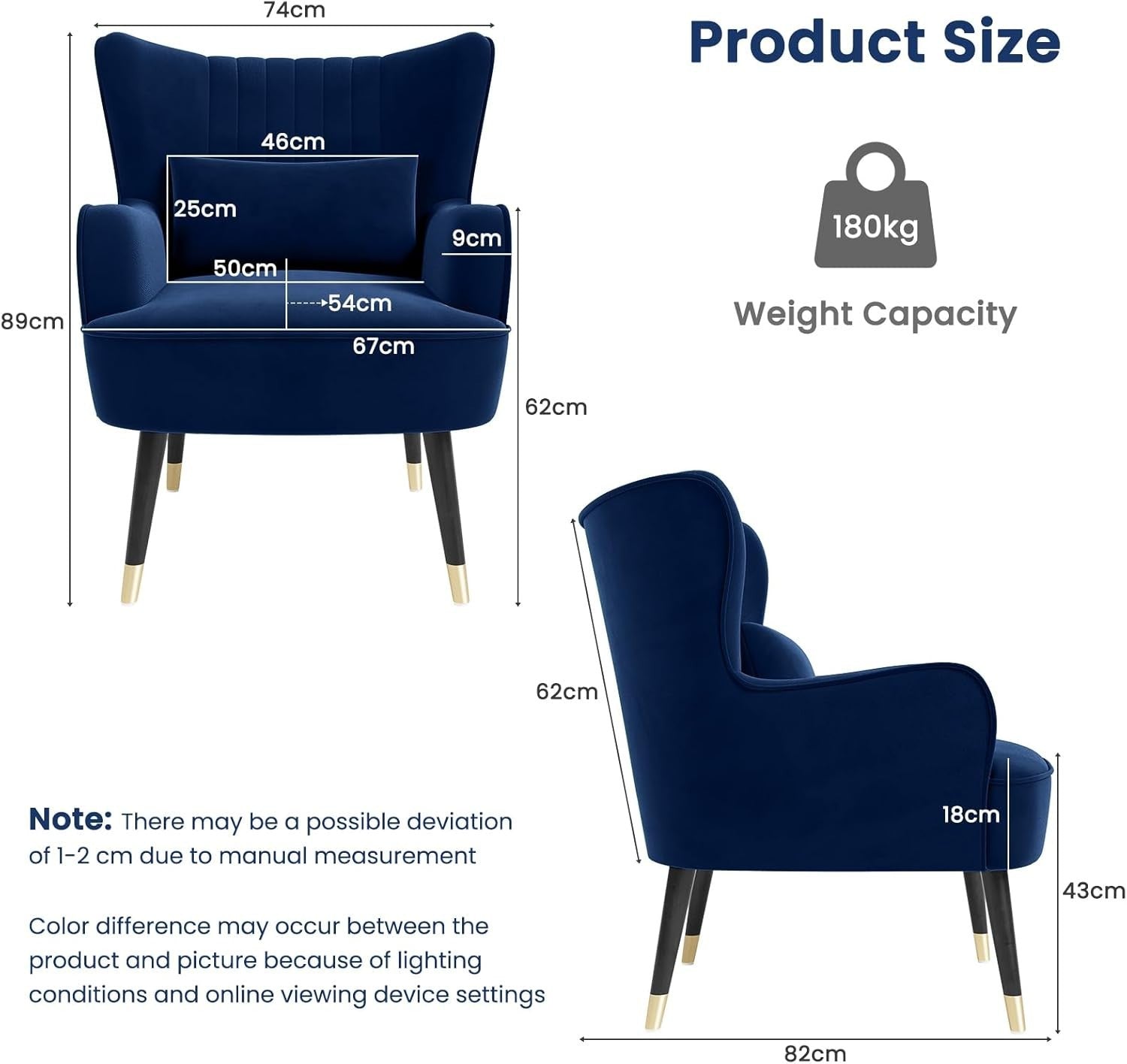 Velvet Blue Wingback Armchair with Lumbar Pillow | Stylish, Comfy Lounge Seat