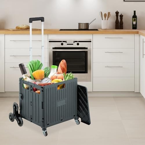 Compact Foldable Shopping Trolley with Stair Climber Wheels