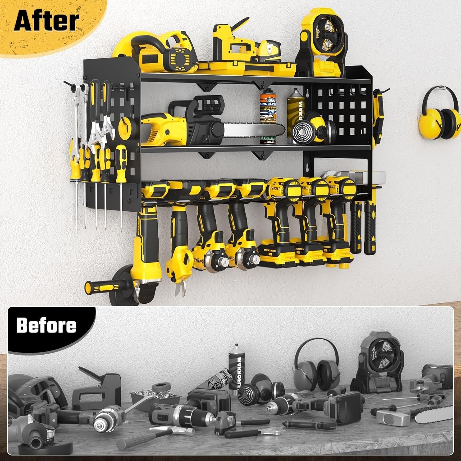 Wall Mounted Power Tool Organizer 3 Tier 7 Drill Rack Black