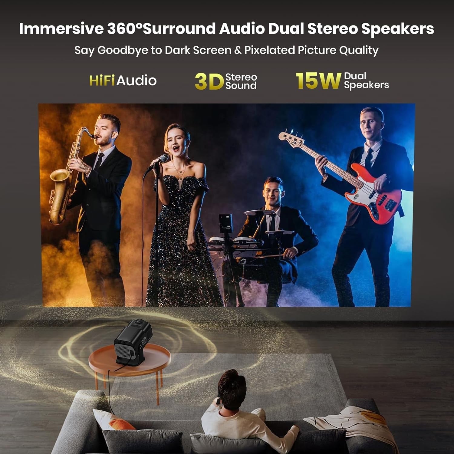 Smart 1080P Projector 4K WiFi Bluetooth Netflix YouTube 320 ANSI