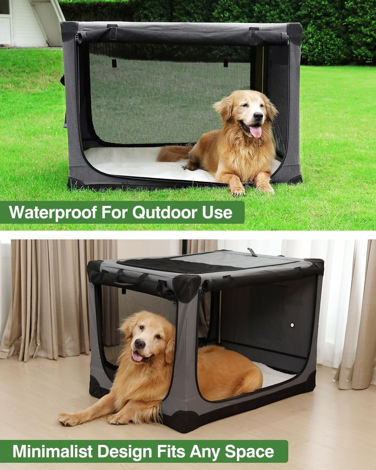 Portable Foldable Soft Dog Crate Kennel 76x54x54cm with Mesh Windows Grey