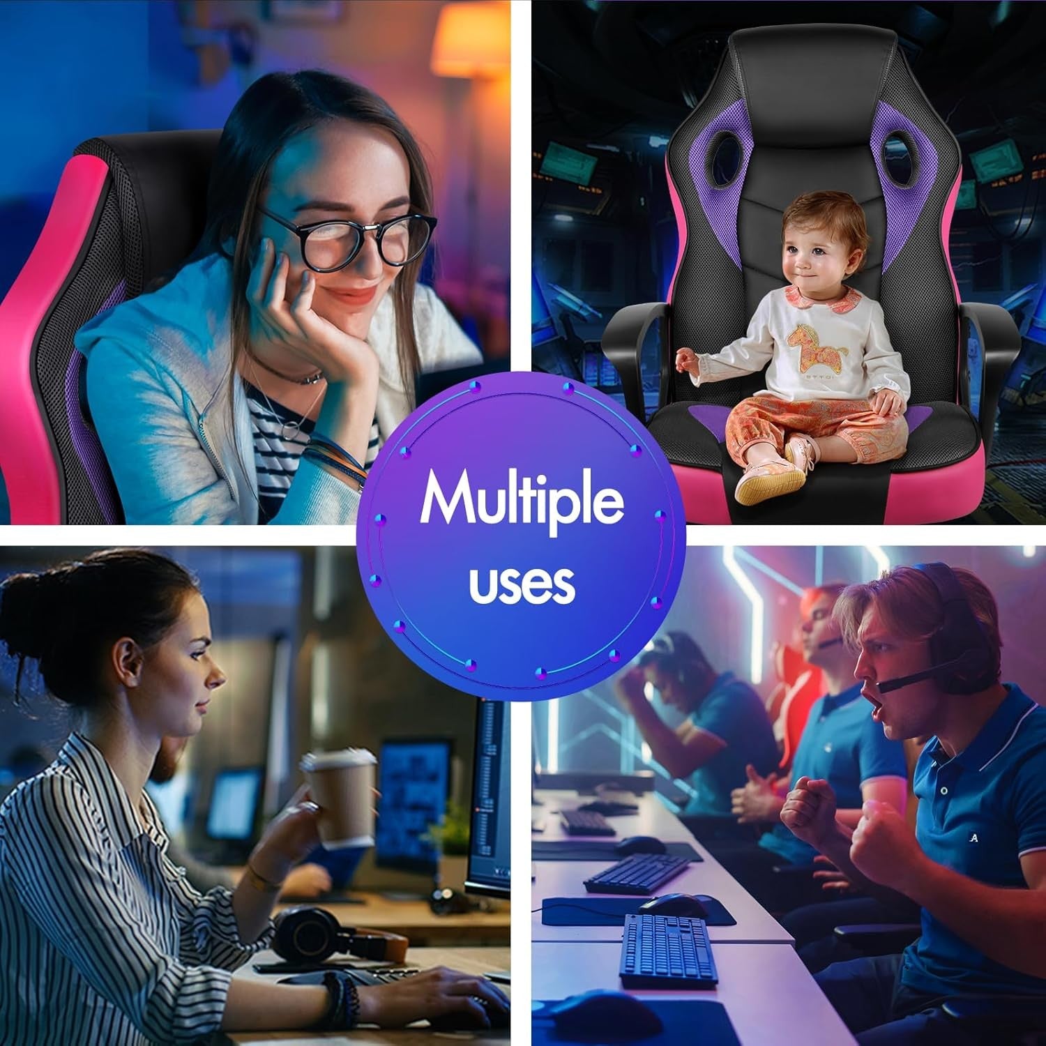 Ergonomic Gaming Chair Racing Style Swivel Office Desk Chair Purple