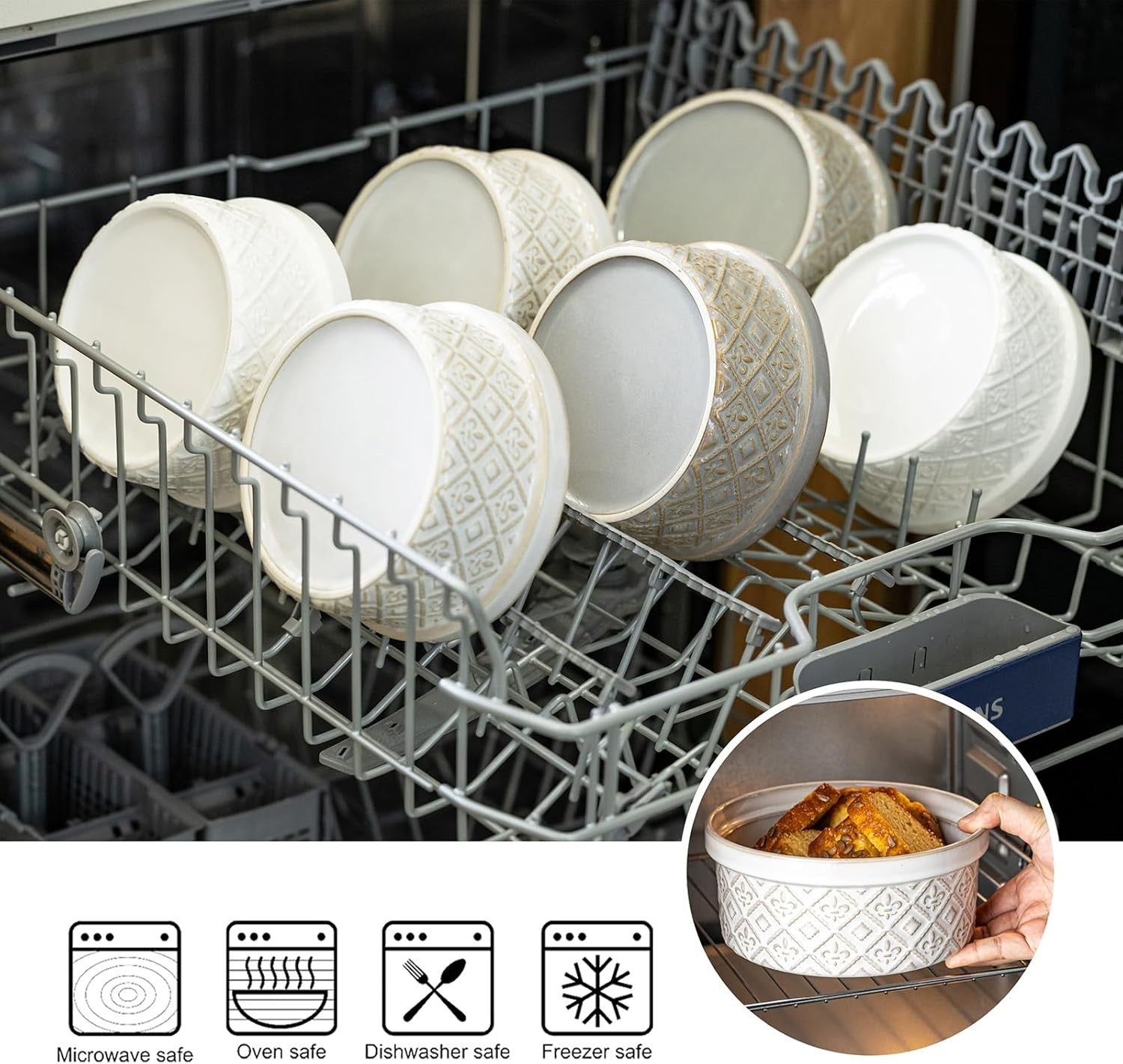 Large Mixing Bowls with Lids Ceramic Nesting Salad Prep Serving Bowls Set
