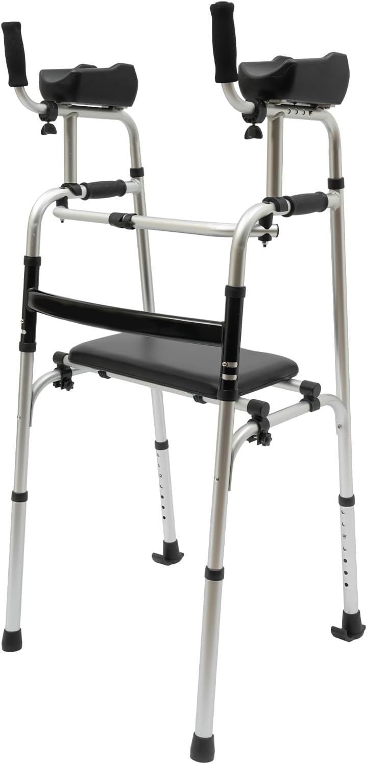Upright Walker Rollator Folding Seat 2 Wheels Heavy Duty Indoor Outdoor