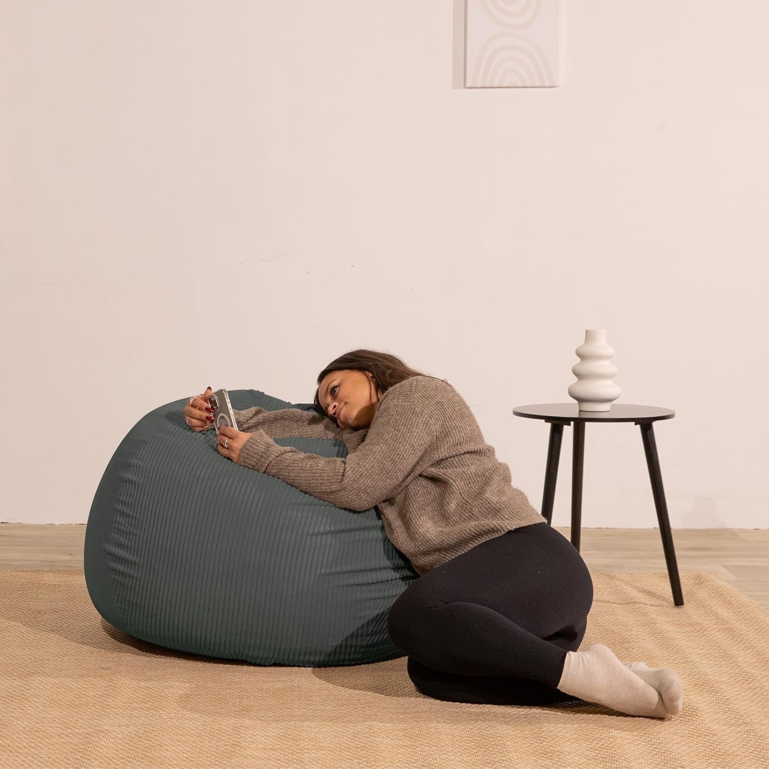 Soft Corduroy Bean Bag Chair for Kids & Adults | Washable Cover, Portable