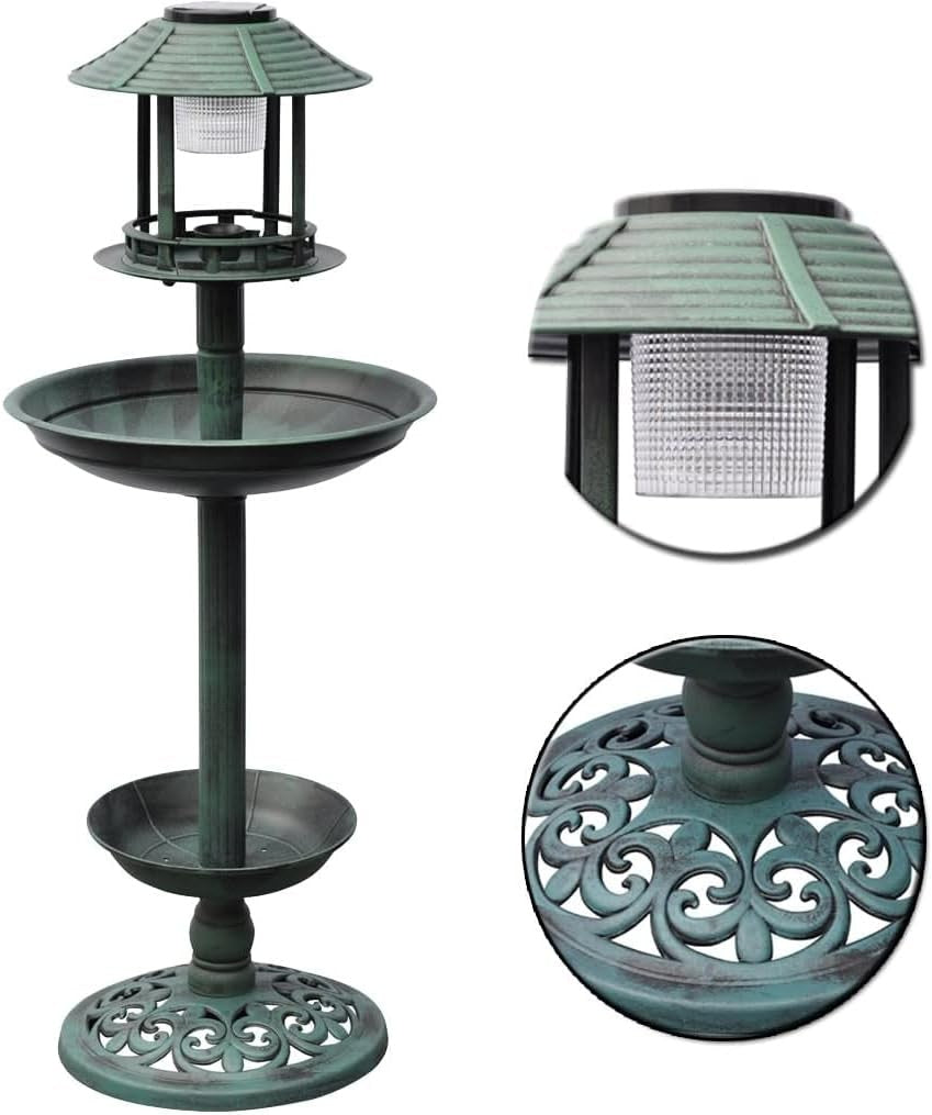 Solar Bird Bath Feeder with Light Outdoor Garden Fountain Water Feature Stand