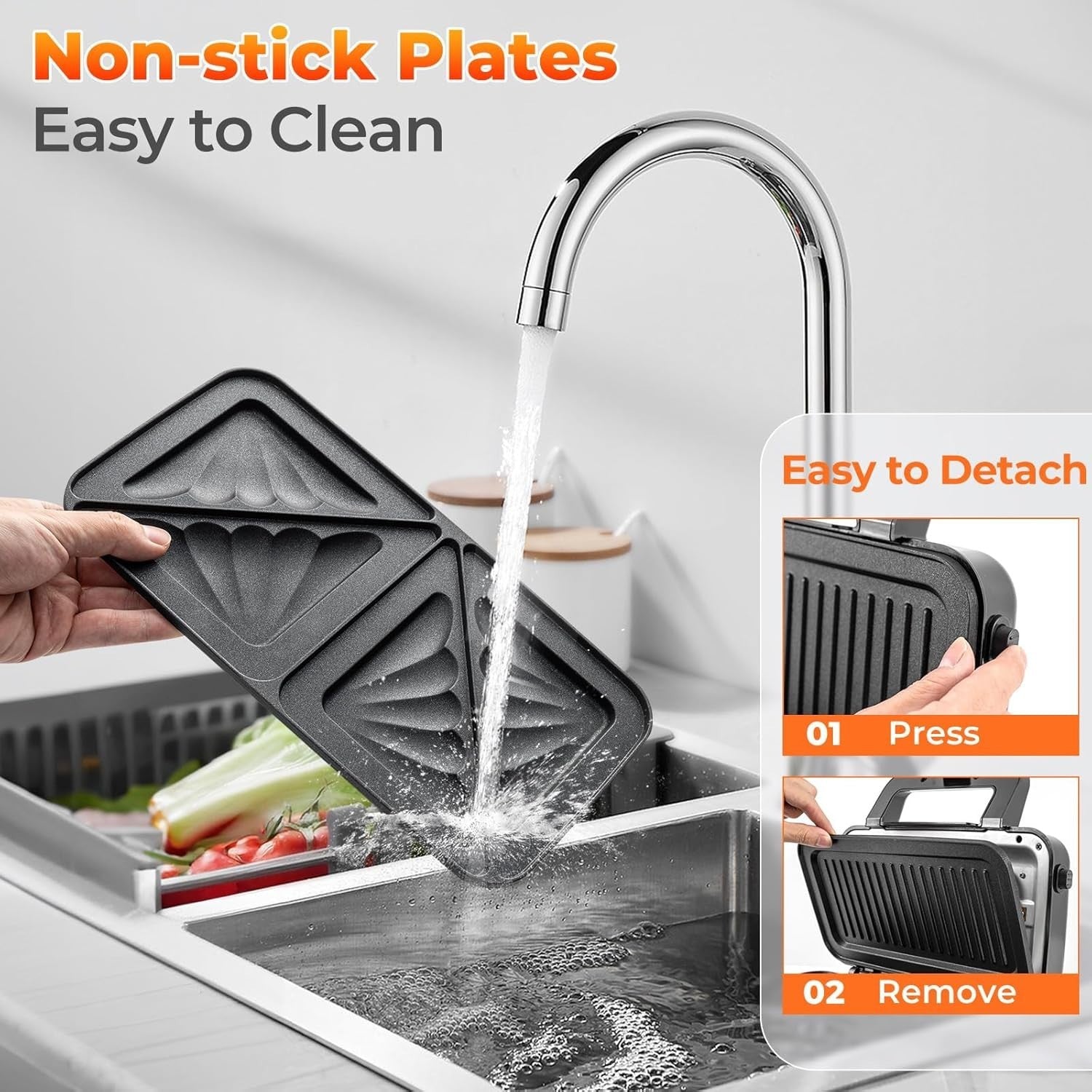 3-in-1 Sandwich Toaster 31x29x28cm Non-Stick Plates Waffle Panini Grill