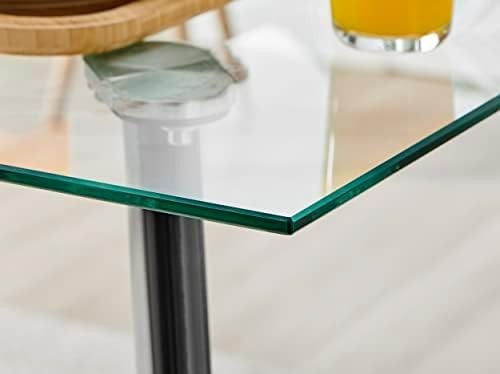 Square Glass Dining Table 80cm Black Metal Legs Modern Industrial 4-Seater