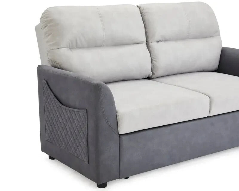 2 Seater Grey Sofa Bed Clic Clac Pull Out with Storage Pockets Fabric Seat