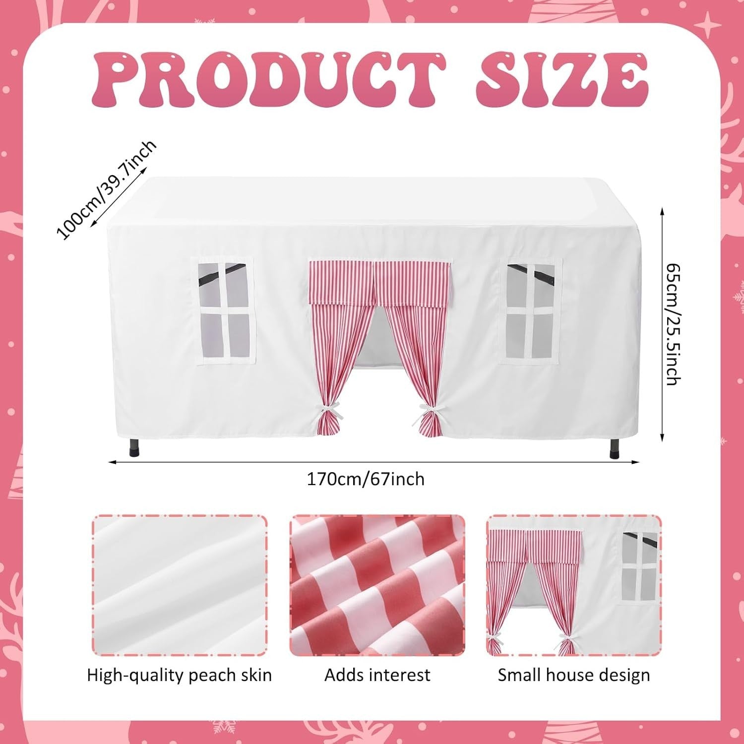 Kids Table Fort Tent Cover Indoor Outdoor Playhouse Tablecloth Pink
