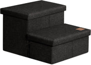 Dog Stairs with Storage 2 Step Foldable Pet Steps Ramp Black 13"