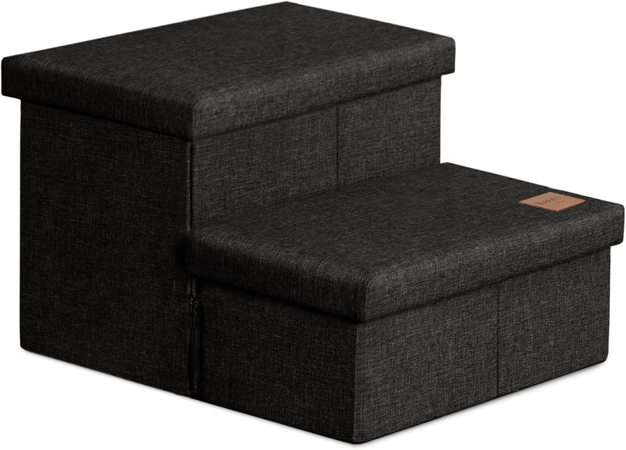 Dog Stairs with Storage 2 Step Foldable Pet Steps Ramp Black 13"