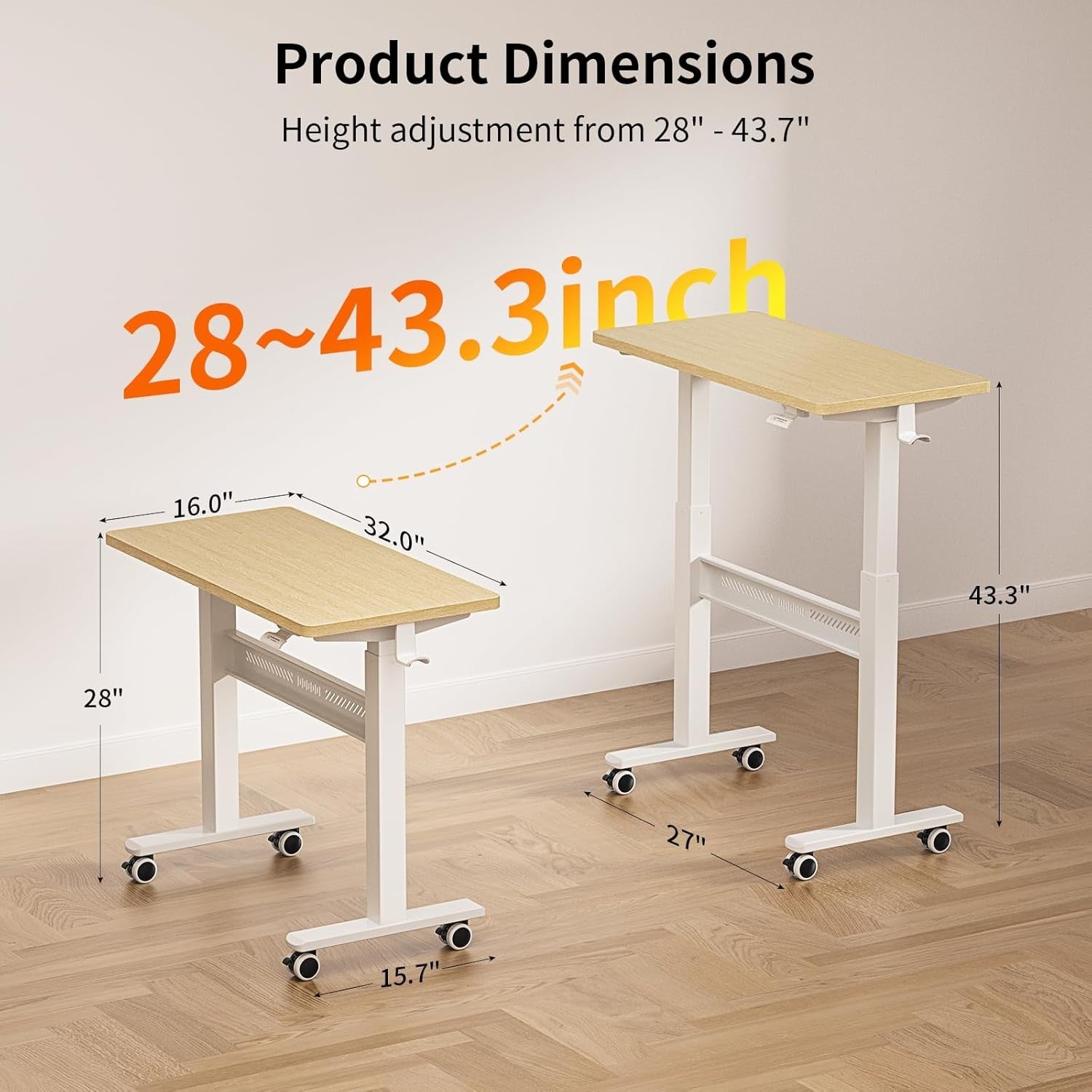 Mobile Standing Desk Walking Pad Compatible Adjustable Pneumatic Desk on Wheels