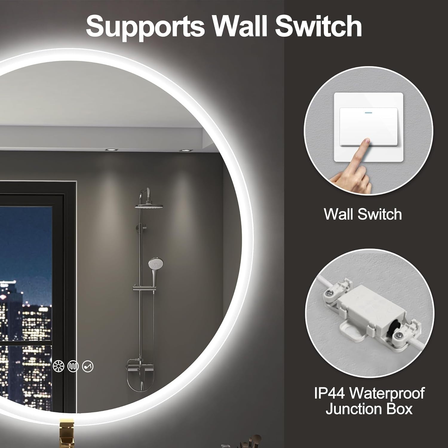 LED Bluetooth Bathroom Mirror 80x80cm with Anti-Fog & Memory Light