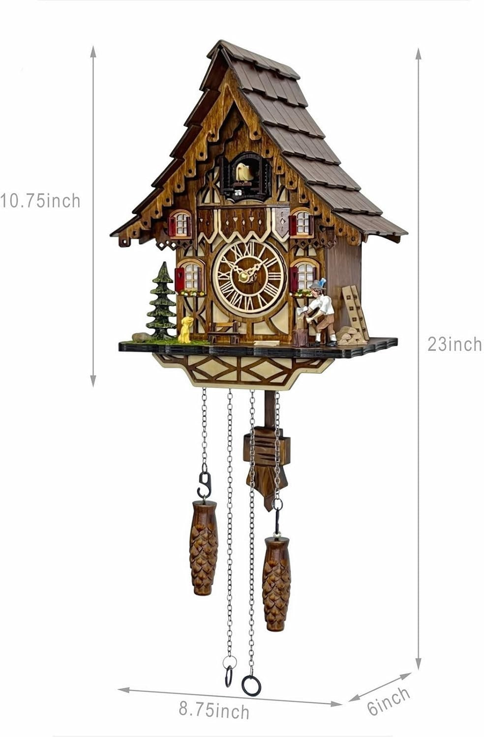 Traditional Cuckoo Clock Wall Decor 12 Melodies Night Mode Volume Control