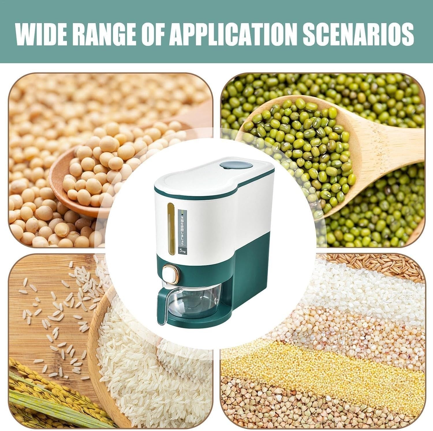 5KG 10KG Rice Dispenser Cereal Storage Container with Measuring Cup