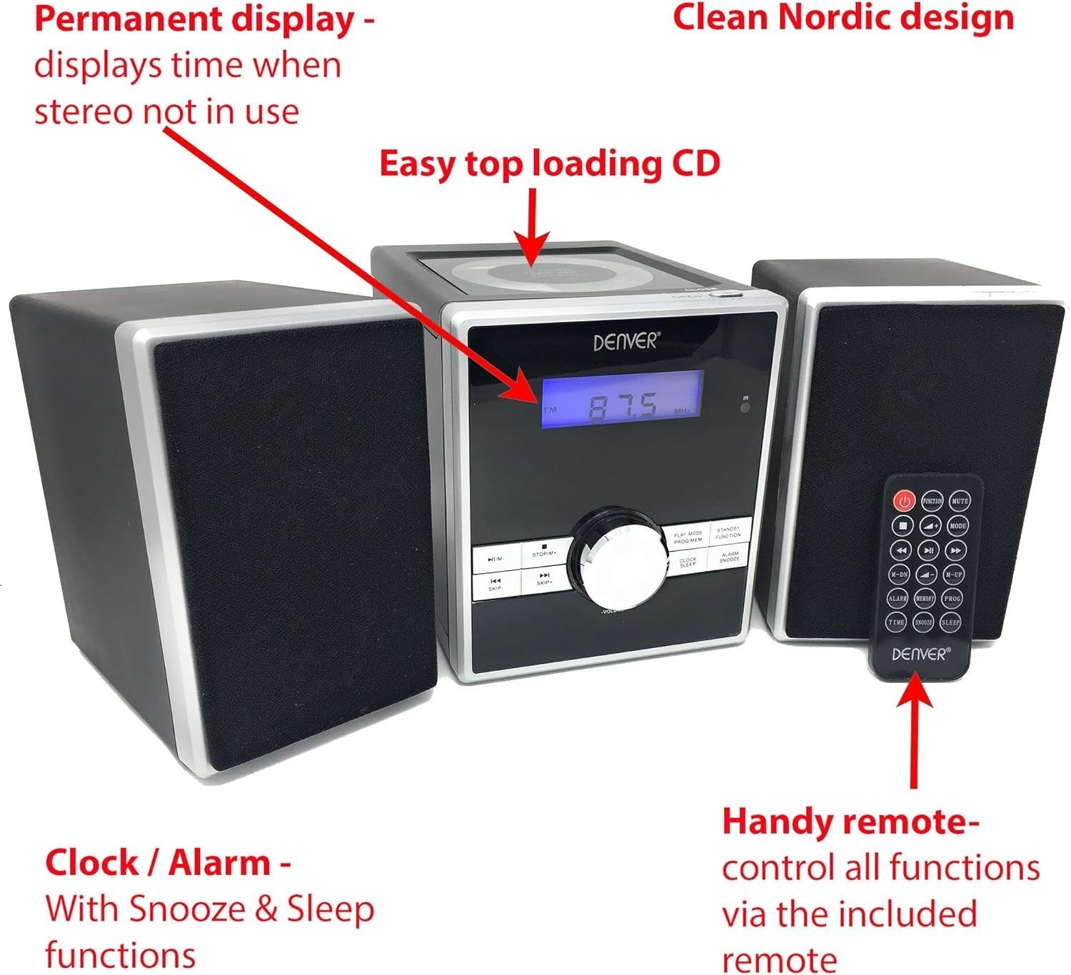 Mini HiFi Stereo System CD Player FM Radio AUX Clock Alarm Snooze Remote