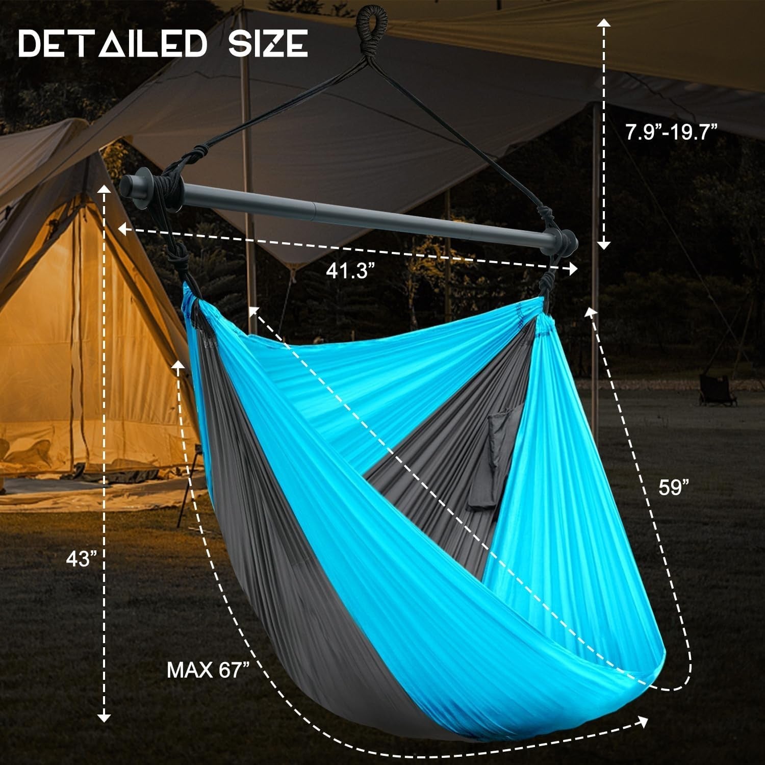 Portable Hammock Chair Swing, Lightweight Outdoor/Indoor, Max 500lbs Gray. Blue