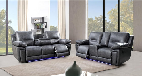Luxury Grey Recliner Sofa Set 3+2 USB, Cupholders, LED, Electric