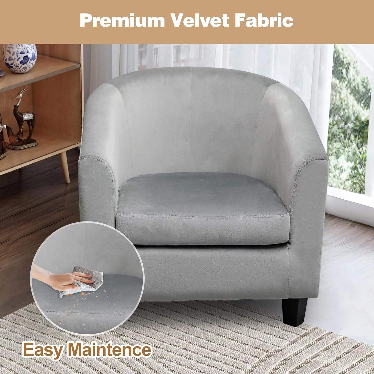 Velvet Tub Chair Accent Armchair Soft Foam Lounge Grey