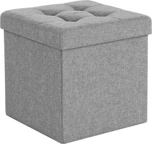 Light Grey Folding Storage Ottoman Cube 38cm Footstool with Lid & Tufted Seat