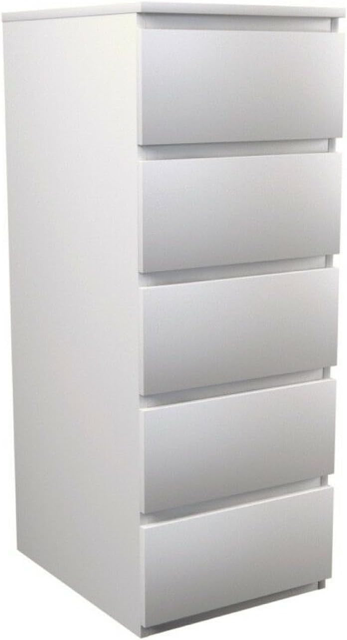 White 5 Drawer Tall Chest Storage Cabinet Modern Bedroom Organizer Unit