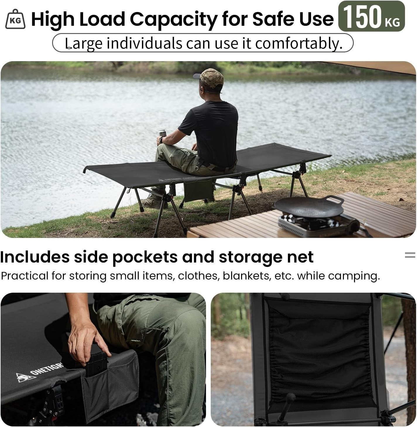 Adjustable Folding Camping Cot Portable Bed 330lbs Support Outdoor Travel