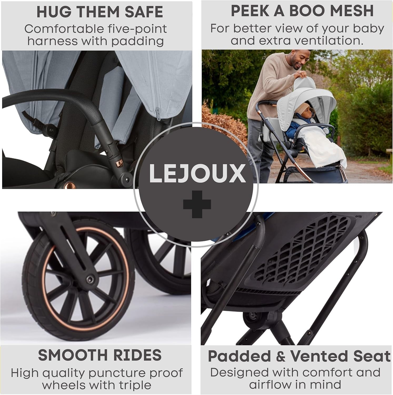 Baby Pushchair Reclining Seat Smooth Suspension Compact Stroller Grey