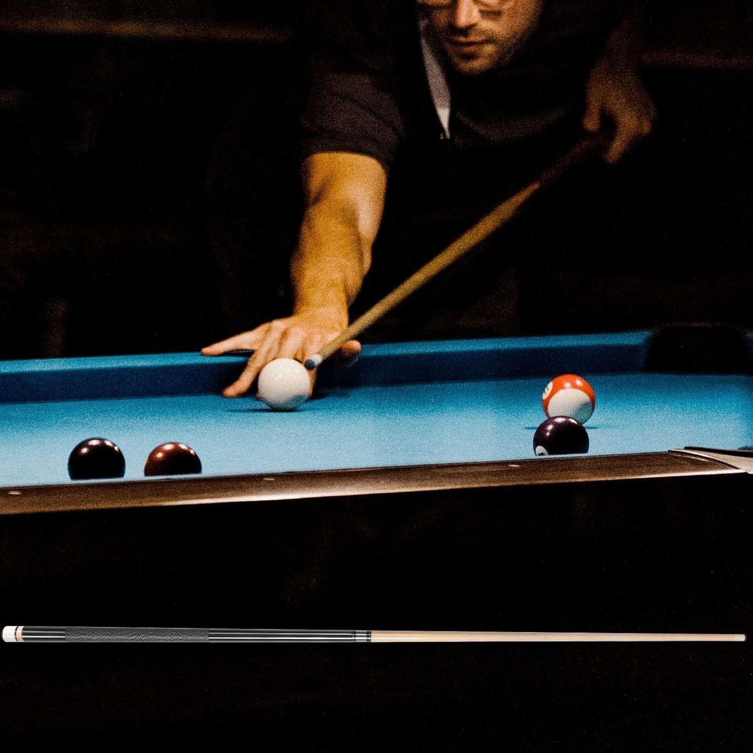 58in Pool Cue 13mm Tip Canadian Maple 21oz Linen Grip Carbon Style