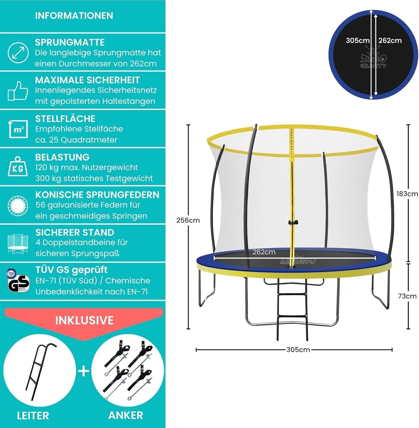 10FT Round Garden Trampoline w Safety Enclosure Ladder PVC Padding