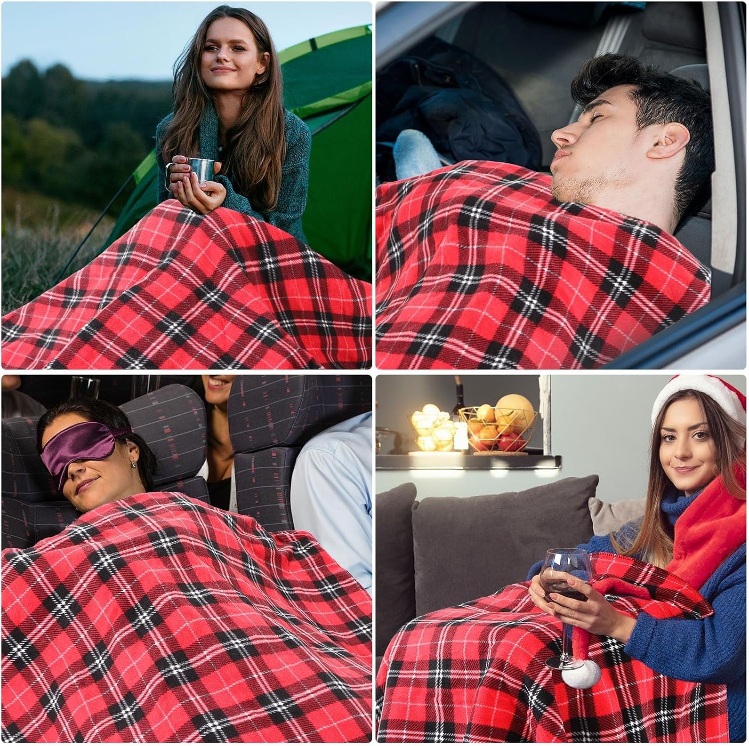 12V Heated Car Blanket Electric Winter Travel Throw Black Red Plaid