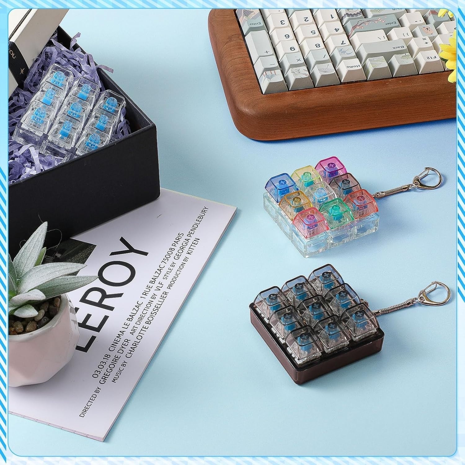 Keyboard Fidget Clicker Keychain 3 Pack 9-in-1 Stress Relief Toy