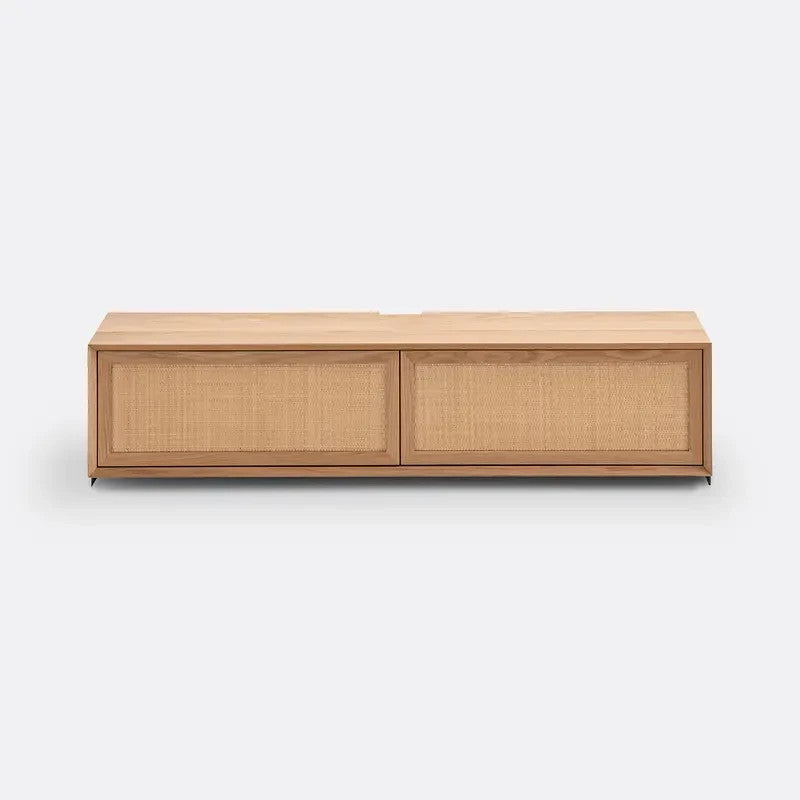 140cm Oak Veneer TV Unit with Cane Doors – Retro Media Console